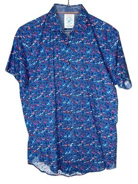 A Fish Named Fred Short Sleeve Button Up Shirt Butterflies Blue Men's Medium